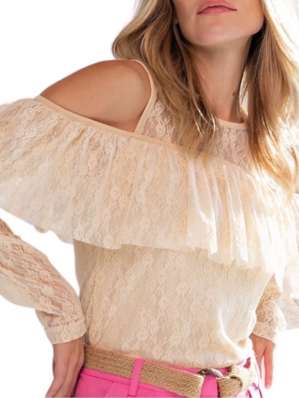 Easel Vintage Victorian Boho Cottagecore Long Sleeve Lace Shirt Top NWT
